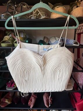 ANTONIO MELANI Cream Braided Crop Top with Double Spaghetti Straps